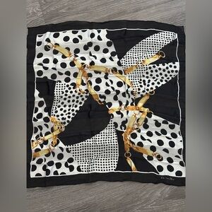 Vintage Christian Dior Small silk Scarf 22 x 22 Inches Black & Gold Chain scarf